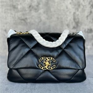 Chanel Black and Gold Quilted Shoulder Bag